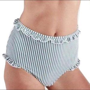 NWOT Solid and Striped High Waisted Seersucker Ruffle Bikini Bottoms